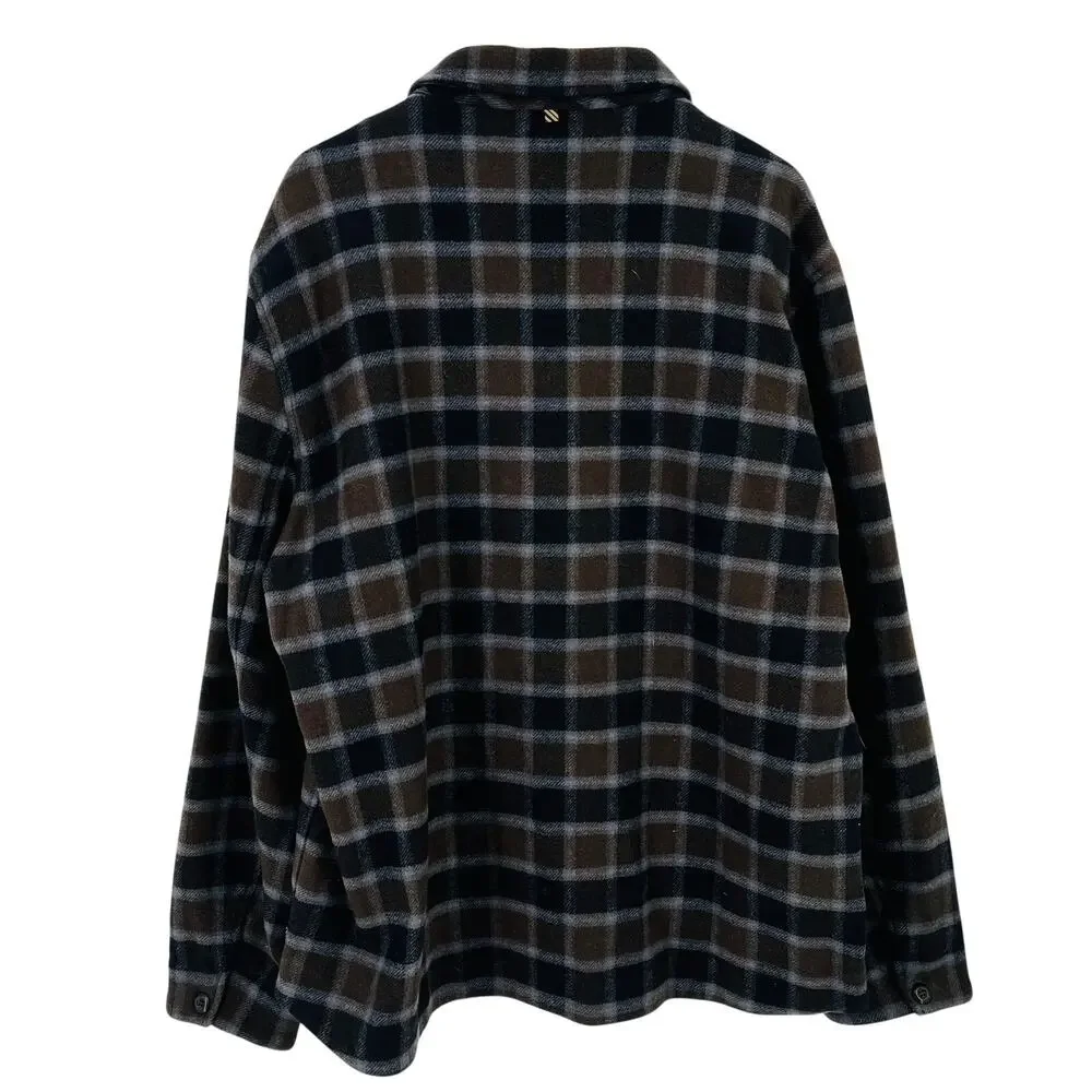 Billy Reid Mo Plaid Flannel Shirt Jacket Mens Sz XXL Brown Wool Blend Button Up